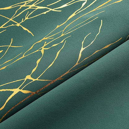 Grommets Blackout Long Window Curtains Green Gold-52W*108L 2PCS Drapes for Bedroom