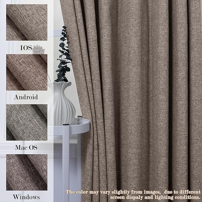 Extra Wide 100% Blackout Linen Textured Curtains - Room Dividers, W150 x L108 (1 Panel), Pinch Pleat Drapes for Living Room, Full Light Block Out Drapery for Sliding Door, Light Coffee