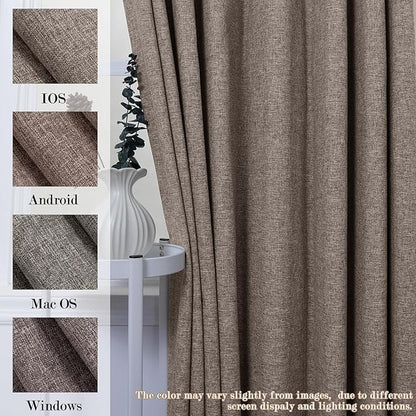 Extra Wide 100% Blackout Linen Textured Curtains - Room Dividers, W150 x L108 (1 Panel), Pinch Pleat Drapes for Living Room, Full Light Block Out Drapery for Sliding Door, Light Coffee