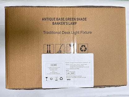 Newrays Antique Green Glass Bankers Desk Lamp with Pull Chain Switch Plug in Fixture