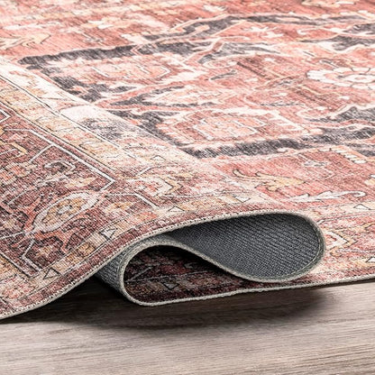 nuLOOM Emmy Faded Persian Machine Washable Ultra Thin Area Rug, 5' x 8', Red