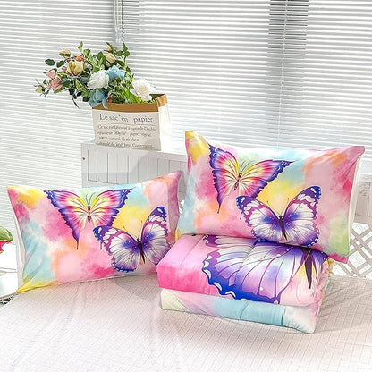CVHOUSE Butterfly Bedding Set,Butterfly Comforter King,Butterfly Comforter Set for Girls Kids Teens,Butterflies Quilt Set with 1 Comforter and 2 Pillow Cases