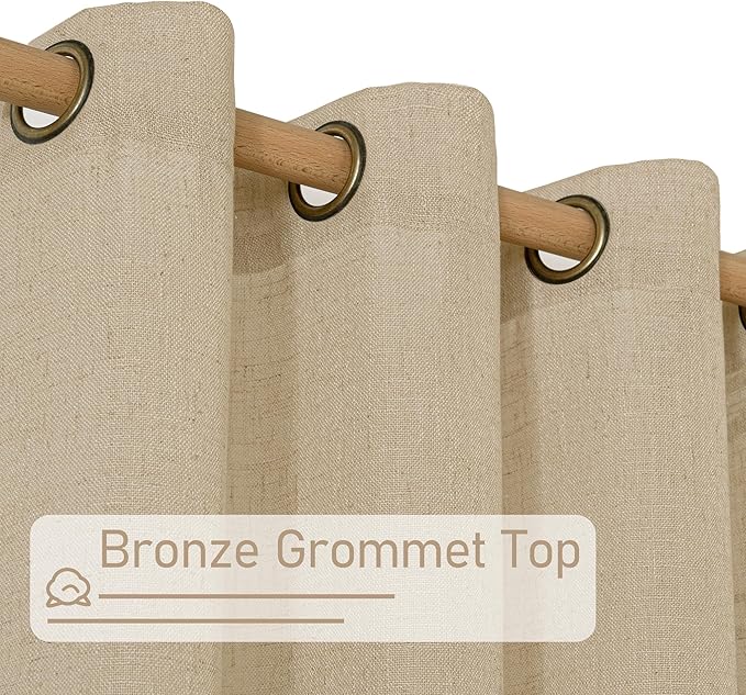 LAMIT Brown Sheer Linen Curtains 48 inches Length 2 Panels, Short Light Filtering Linen Textured Curtains for Kitchen/Window/Cafe/Loft Room, 34 x 48 Inch