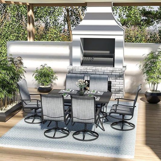 Pamapic 7 Pieces Patio Dining Set, Outdoor Dining Set All-Weather for Backyard Poolside Garden Deck, Modern Outdoor Table and Chairs Set with 6 Textilene Swivel Chairs,Gray
