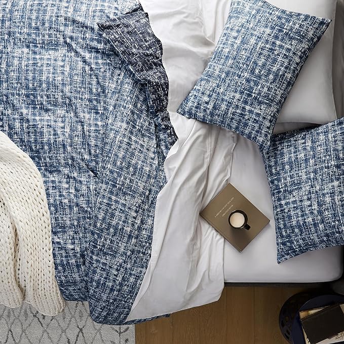 Hyde Lane Comforter King Size for Men, Blue Modern Farmhouse Aesthetic Soft Bedding Set, Masculine Plaid Lines Pattern Bed Sets for All Season, 3 Pieces includes 1 Comforter, 2 Shams (104"x 90")