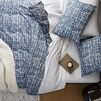 Hyde Lane Comforter King Size for Men, Blue Modern Farmhouse Aesthetic Soft Bedding Set, Masculine Plaid Lines Pattern Bed Sets for All Season, 3 Pieces includes 1 Comforter, 2 Shams (104"x 90")