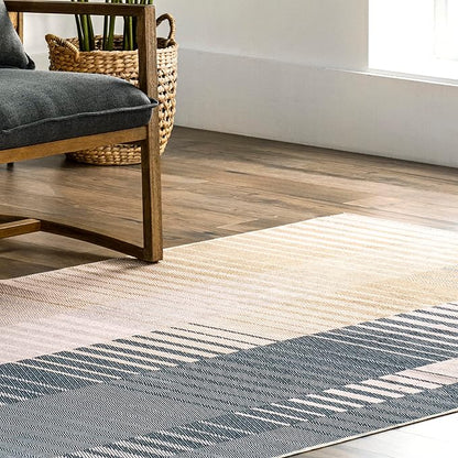 nuLOOM Lennie Modern Multi Striped Machine Washable Ultra Thin Area Rug, 5' x 8', Beige