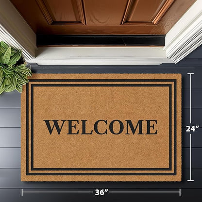 Barnyard Designs Natural Coco Coir Heavy Duty Backing Doormat - Large Cute Non-Slip Front Door Welcome Mat for Outside Entrance or Porch Entry, Brown (24x36, Welcome)