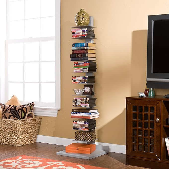 SEI Furniture 11- shelf Metal Spine Book Tower, Silver