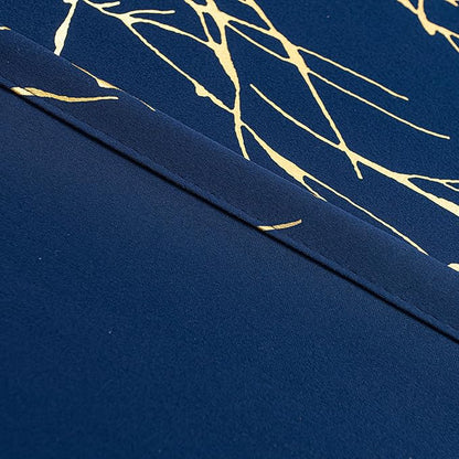 Grommets Blackout Long Window Curtains Navy Blue Gold-52W*108L 2PCS Drapes for Bedroom
