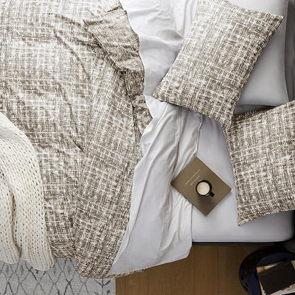 Hyde Lane Comforter King Size for Men, Taupe Modern Farmhouse Aesthetic Soft Bedding Set, Masculine Plaid Lines Pattern Bed Sets for All Season, 3 Pieces includes 1 Comforter, 2 Shams (104"x 90")
