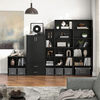 Apexa 3-Tier Cube Storage Organizer Shelves, Stackable Wood Bookcase Fits Cubby Bins for Organization, Dorm Teen Room Decor & Home Office, Black
