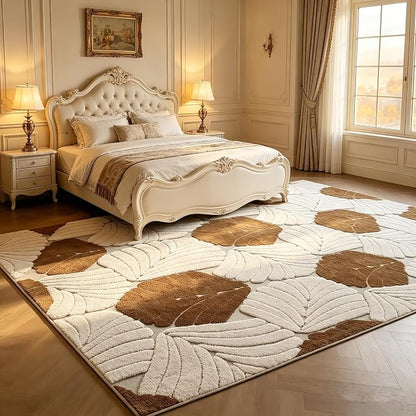 Washable Area Rug 5′3″ × 7′6″ for Living Room Bedroom Hotel, Leaves | Soft Cozy Fluffy Mid Pile Machine Washable Non Slip Boho Modern Accent Rug for Dining Room Nursery Kids Room Dorm Hotel