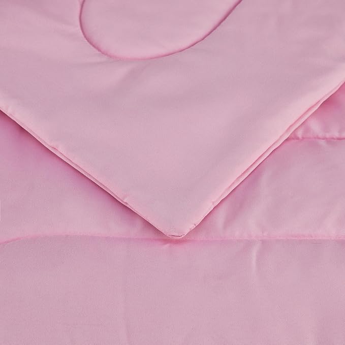 Amazon Basics 5 Piece Microfiber Kid's Bed-in-a-Bag Bedding Set, Twin, Pink, Solid