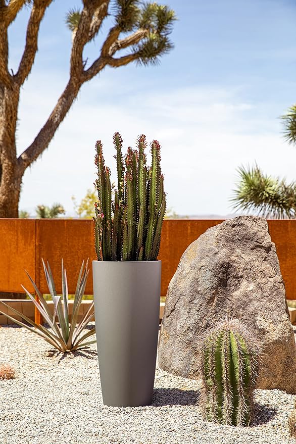Veradek Mason Series Vega Planter - Round Tall Planter for Indoor or Outdoor Porch/Patio | Made from Plastic-Stone Composite with Drainage Holes | Modern Décor for, Flowers, Interior Plants