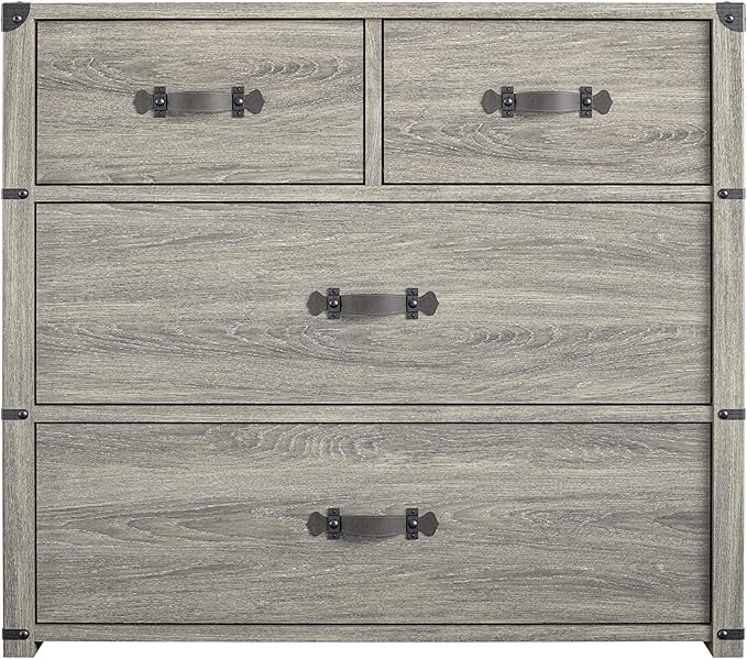 Little Seeds Nova 4 Drawer Storage Grey Dresser, Gray Oak