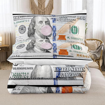 Tailor Shop Money Comforter Sets Queen Size Money Bedding Sets for Boys Kids Teens Money 100 Dollar Bill Comforter Sets Quilt Set All Season with 1 Comforter 2 Pillowcases……