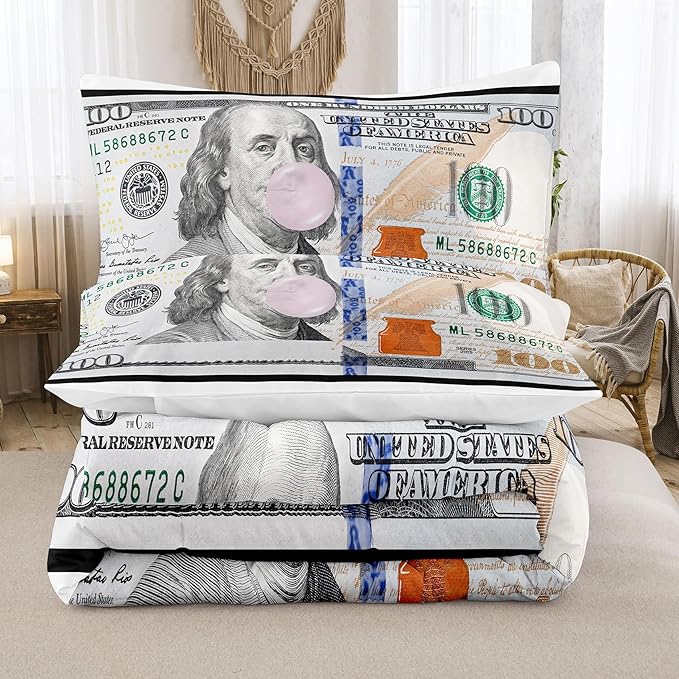 Tailor Shop Money Comforter Sets Twin Size Money Bedding Sets for Boys Kids Teens Money 100 Dollar Bill Comforter Sets Quilt Set All Season with 1 Comforter 1 Pillowcases……