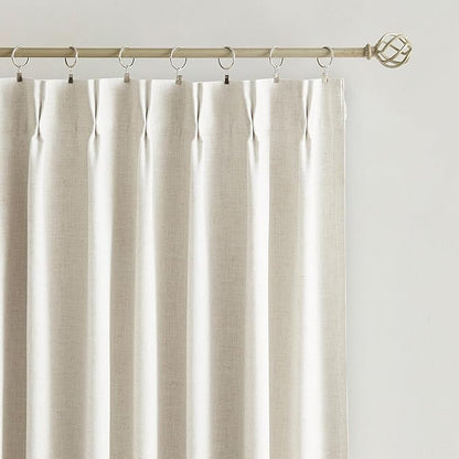 Vision Home Natural Pinch Pleated Full Blackout Curtains Linen Blended Room Darkening Window Curtains 72 inch for Living Room Bedroom Thermal Insulated Pinch Pleat Drapes with Hooks 2 Panel 40"Wx72"L