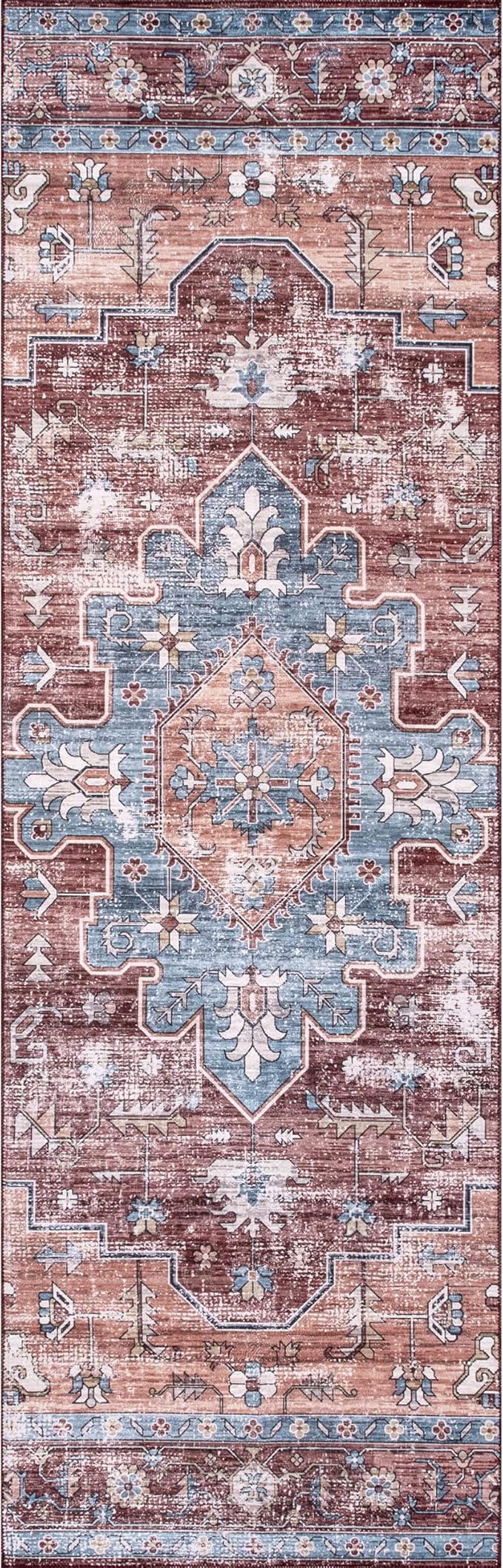 nuLOOM Zena Medallion Machine Washable Ultra Thin Runner Rug, 2' 6" x 12', Rust