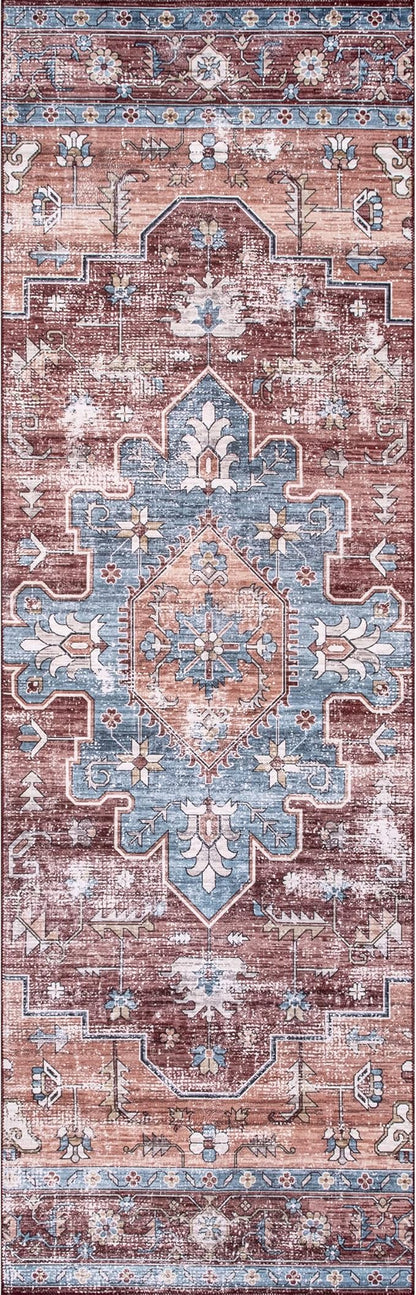 nuLOOM Zena Medallion Machine Washable Ultra Thin Runner Rug, 2' 6" x 12', Rust