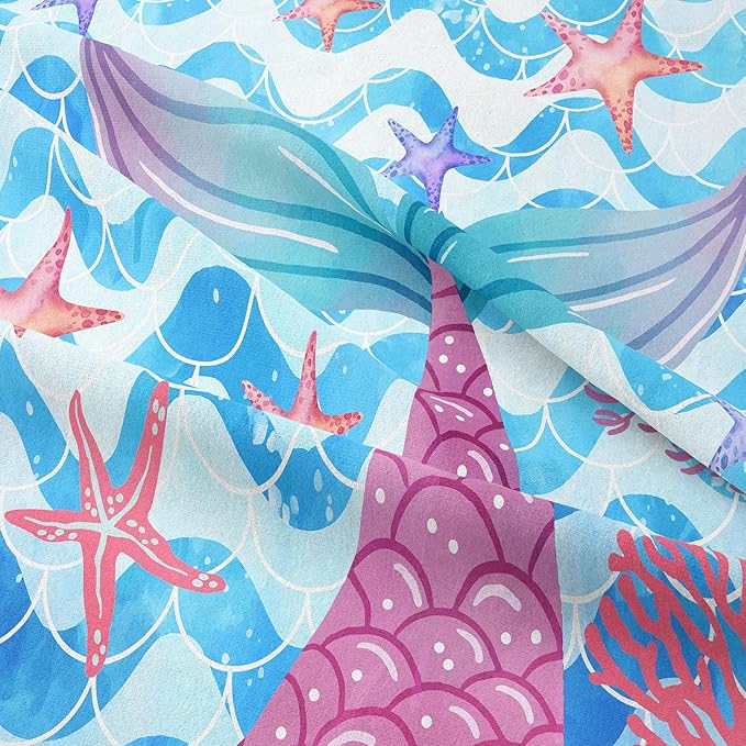 NINENINE Twin Size Mermaid Tail Bedding Girls Princess Comforter Set, Blue Glitter Bedding Sets for Girls,Sea Animal Kids Fish Scales Comforter Sets with 1 Comforter 1Pillowcase