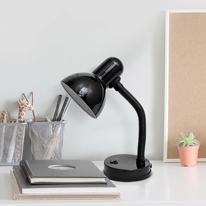 Simple Designs LD1003-BLK-12PK Basic Metal Desk Lamp 12 Pack Set with Flexible Hose Neck for Office, Bedroom, College Dorm, Bookshelf, Black, 12 Pack