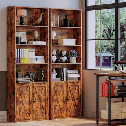 IRONCK Industrial Bookshelves and Bookcases with Doors Set of 2 Floor Standing 6 Shelf Display Storage Shelves 70 in Tall Bookcase for Home Office, Living Room