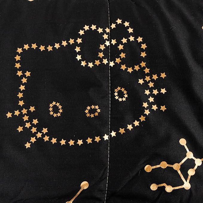 Jay Franco Hello Kitty Stars Twin Comforter Set - 5 Piece Bedding includes Sheet Set & Pillow Covers - Super Soft Zodiac Black & Gold Bedding