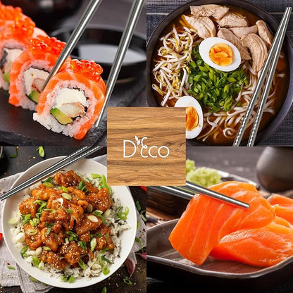 D'Eco Reusable Metal Chopsticks (8 Pairs)- Stainless Steel Twist Apart Silver Chopsticks & Travel Pouch- Lightweight, Durable, Dishwasher Safe- Great for Chinese Japanese Cuisine- On the Go Silverware