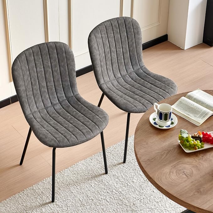 37 Inch Round Dining Table Set for 4, Modern Small Circle Kitchen Coffee Set for Apartment Living Room Office, Save Space(1 Wooden Table + 2 Grey PU Leather Chairs)