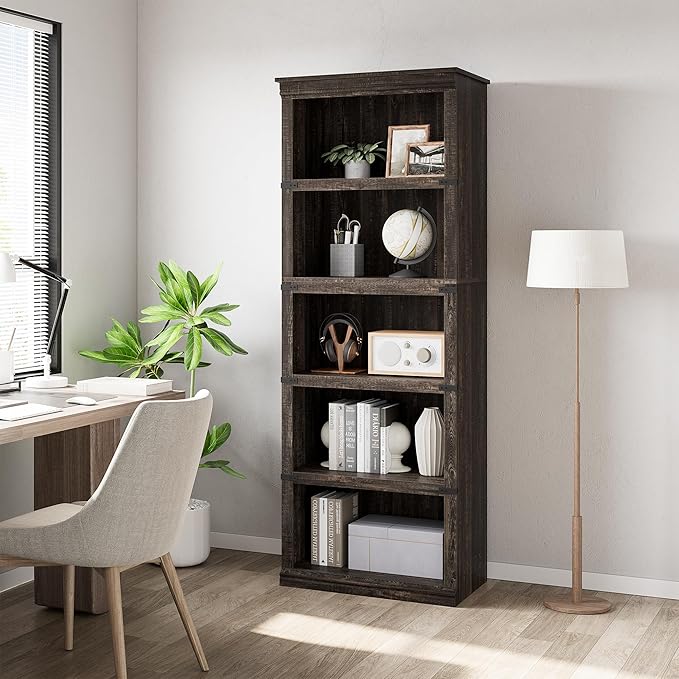 GAOMON 5 Tier Bookcase, Farmhouse Book shelf with Storage Open Display Bookshelves, 67.4" Tall Book Case Wooden 5 Shelf Bookcase Home Decor Furniture for Home Office, Living Room, Bed Room - Oak