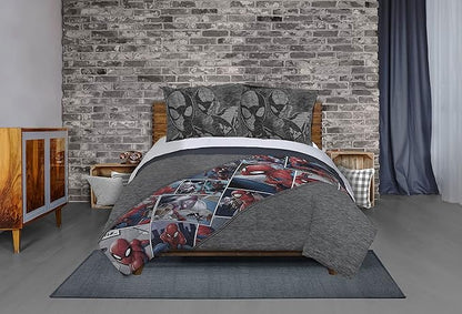 Marvel Spiderman Grunge Twin Comforter & Sham Set - Super Soft Kids Bedding - Fade Resistant Microfiber (Official Marvel Product)