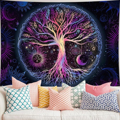 FORATER Tree of Life Tapestry Wall Hanging Colorful Life Tree Tapestries Aesthetic Sun and Moon Galaxy Wall Tapestry for Bedroom Living Room Dorm (61 x 82 Inch, Multicolor)