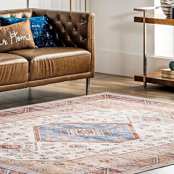 nuLOOM Elowyn Machine Washable Medallion Ultra Thin Area Rug, 4' x 6', Multi