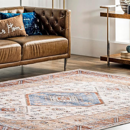 nuLOOM Elowyn Machine Washable Medallion Ultra Thin Area Rug, 4' x 6', Multi