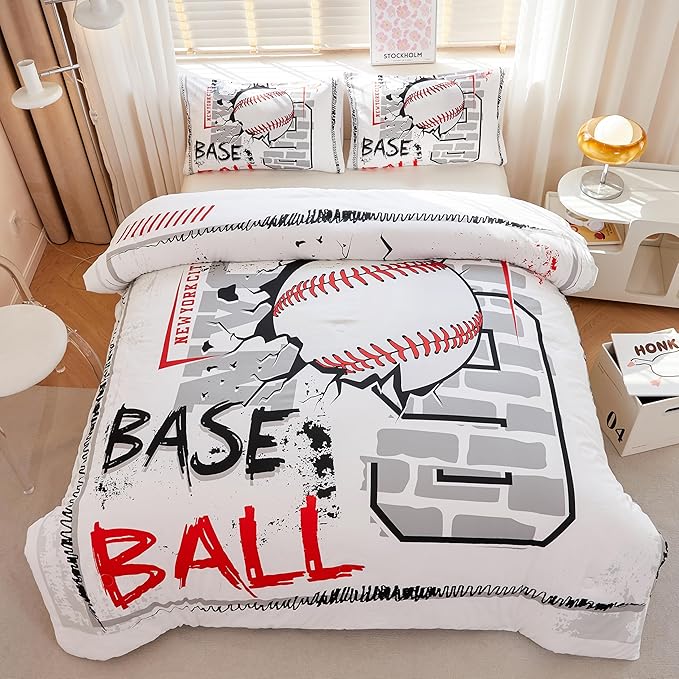 Baseball Comforter Twin,Sports Bedding Set for Boys,Boys Baseball Bedding Set Twin,Teen Boy Comforter with 2 Pillowcases