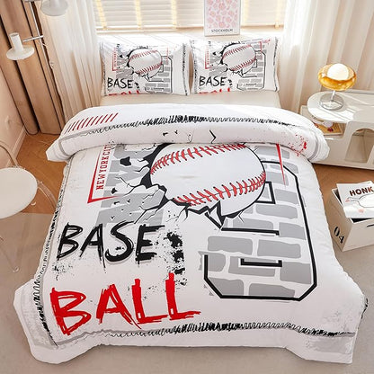Baseball Comforter Twin,Sports Bedding Set for Boys,Boys Baseball Bedding Set Twin,Teen Boy Comforter with 2 Pillowcases