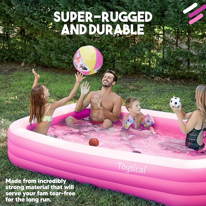 Toysical Inflatable Pool for Kids and Adults - 118 x 72 x 22 - More Durable Than Other Blow up Pools for Adults - Includes Patches
