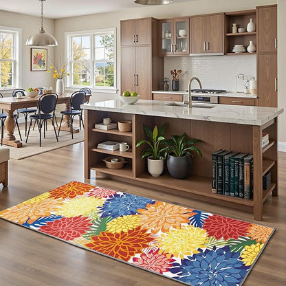 Area Rug 2x6 Washable Entry Rug Multicolored Tropical Botanical Modern Floral Indoor Kitchen Door Mat Entrance Carpet Non Slip for Bedroom Living Room, Porch