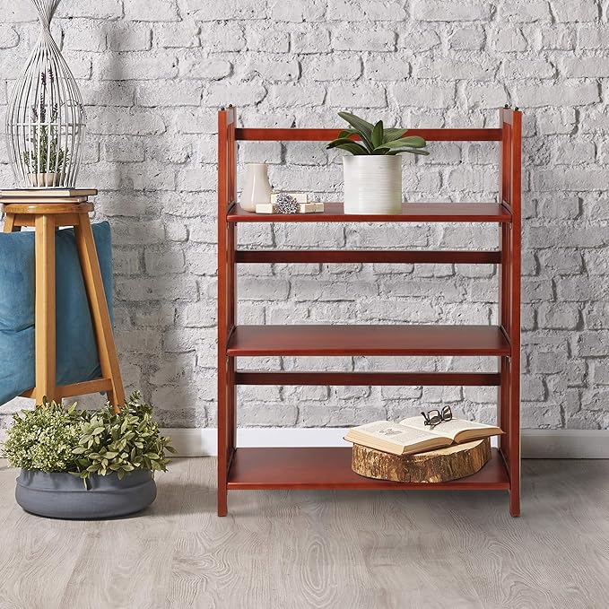 Casual Home 3-Shelf 27.5" Wide Folding Stackable Bookcase, Mahogany (New)