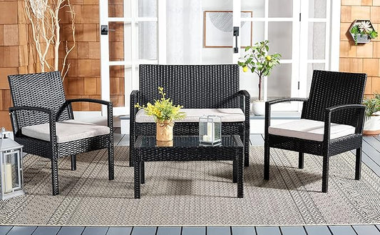 SAFAVIEH Outdoor Collection PAT7507 Conversation Set, Black/Light Grey