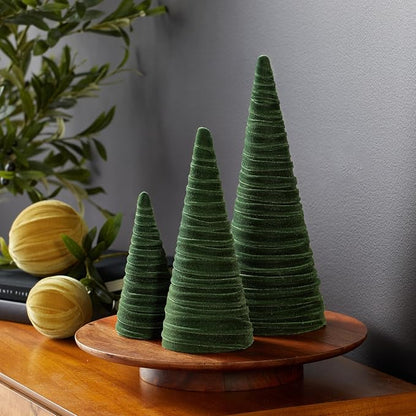 Your Heart's Content Olive Green Velvet Trees Set of 3, Woodland Nursery Bookshelf, Modern Valentine Tabletop, Holiday Dining Table, Elegant Mantel Décor, Handcrafted Gift for (Olive)