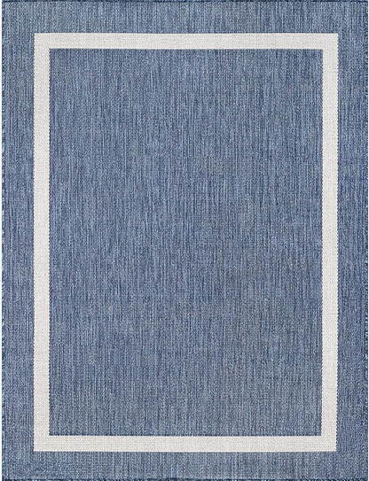 Bordered Outdoor Rug 8x10 Washable Outside Carpet for Indoor Patio Porch Waterproof Easy Cleaning Non Shedding Area Rugs Blue 8 x 10