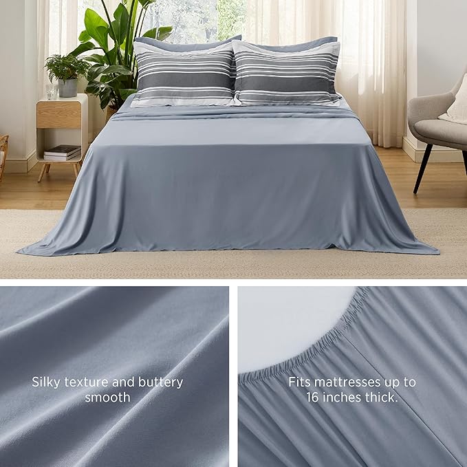 Bedsure Bed in a Bag Full 7 Pieces - Striped Beddding sets, Full Comforter Sets with Comforter, Fitted Sheet, Flat Sheet, Pillowcase & Shams