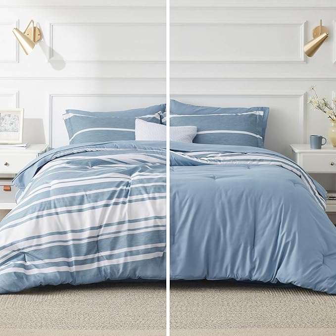 Bedsure Twin XL Comforter Set for College Boys, Blue White Striped Bedding Comforter Sets All Season Bed Set with 1 Pillow Sham, Flat Sheet, Fitted Sheet and 1 Pillowcase