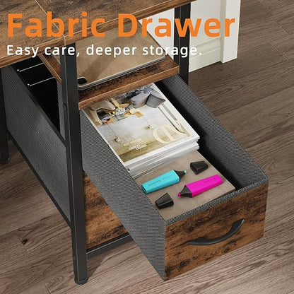 47'' Office Desk with 4 Fabric File Drawers - File Drawer Organization, Computer Work Desk, Study Writing Table, Home Office Workstation, Rustic Brown