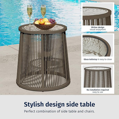 EAST OAK Breezeway Patio Furniture Set, 3-Piece Outside Bistro Set Handwoven Rattan Wicker Chairs with Waterproof Cushions, Tempered Glass Table, Outdoor Conversation Set for Porch, Coffee & Beige