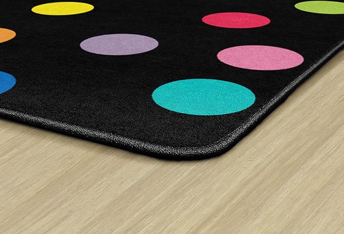 Flagship Carpets Schoolgirl Style Just Teach Rainbow Polka Dots Classroom Area Rug for Indoor Classroom Learning or Kid Bedroom Educational Play Mat, 7'6" x 12', Multi