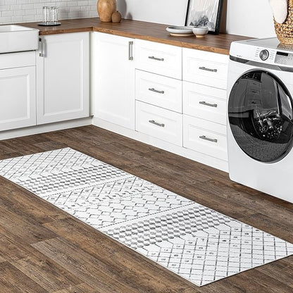 nuLOOM Moroccan Blythe Machine Washable Runner Rug, 2' 6" x 8', Grey, Rectangular, 0.1" Thick